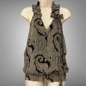 VTG Elena Solano Women Top S Black Paisley Silk Chiffon Classic Feminine Office